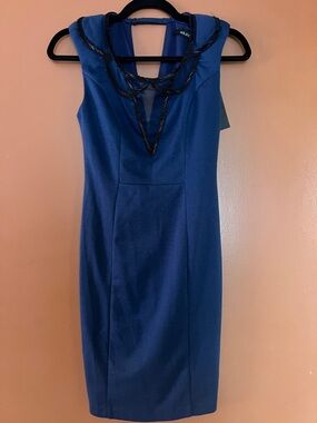 Ark & Co Royal Blue Beaded-Neck Midi Sheath Dress